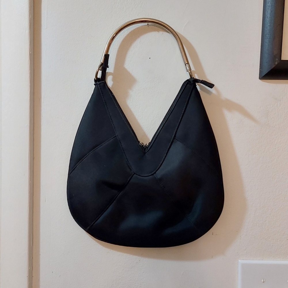 Vintage Black Hobo Bag with Gold Handle - Picture 3 of 4